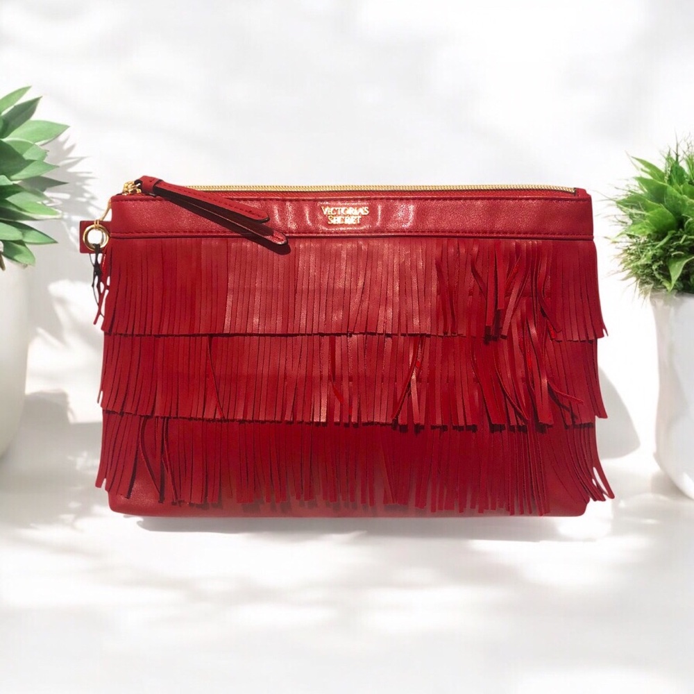 NWT Victoria’s Secret Red Fringe Cosmetic Bag
